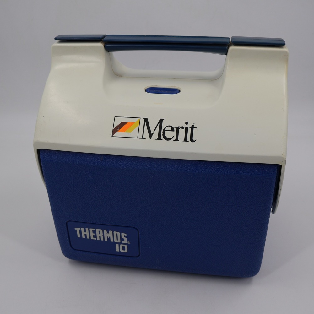 Thermos 10 Vintage Merit Lunch Box Cooler 7 Qt Blue White Model 7707 with Bottle